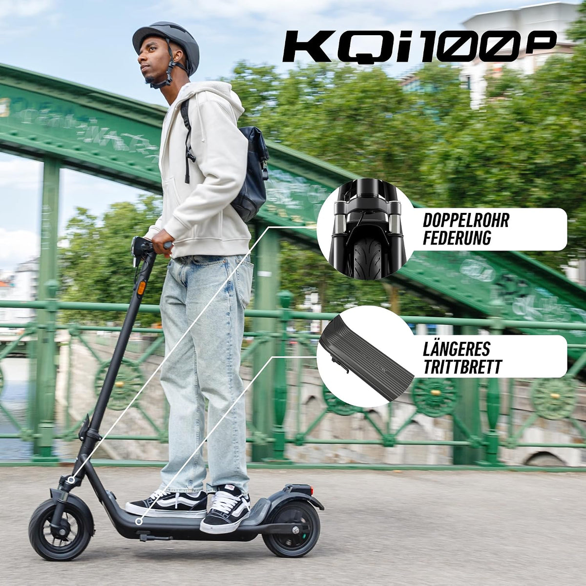 NIU KQi100P E-Scooter mit ABE, bis zu 29 km Reichweite, 300 W Motor, 10 Zoll Luftreifen, hydraulische Vorderradfederung, App-Steuerung, Anthrazit/Schwarz**