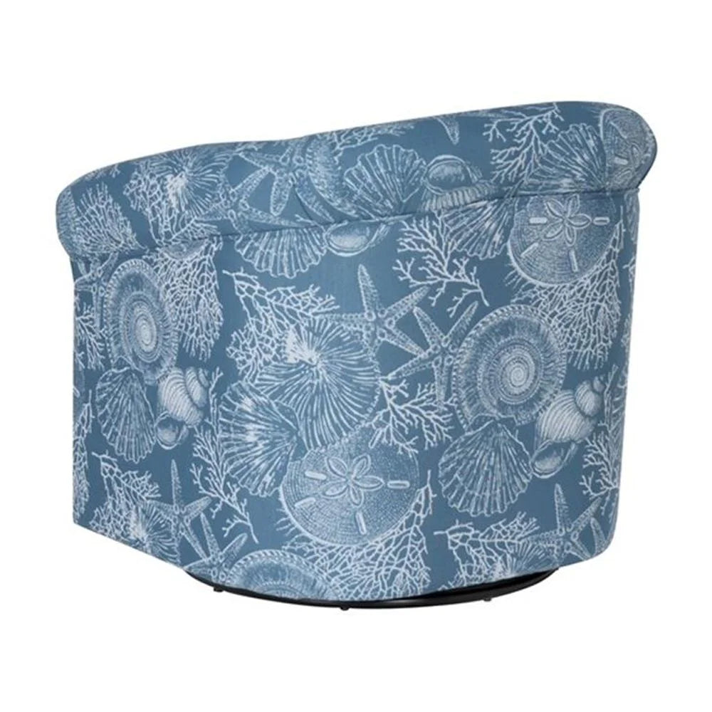 Linon Rhea Fully Upholstered Coastal Swivel Club Chair in Blue Seashell Pattern