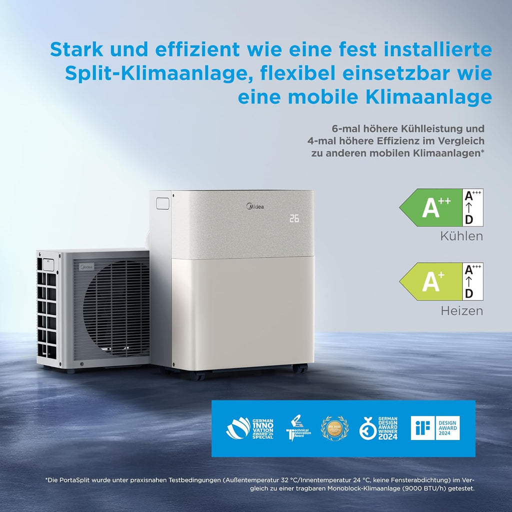 Midea PortaSplit-E Mobiles Klimagerät 12.000 BTU – Heizen & Kühlen, Inverter, App-Steuerung, Pfirsich