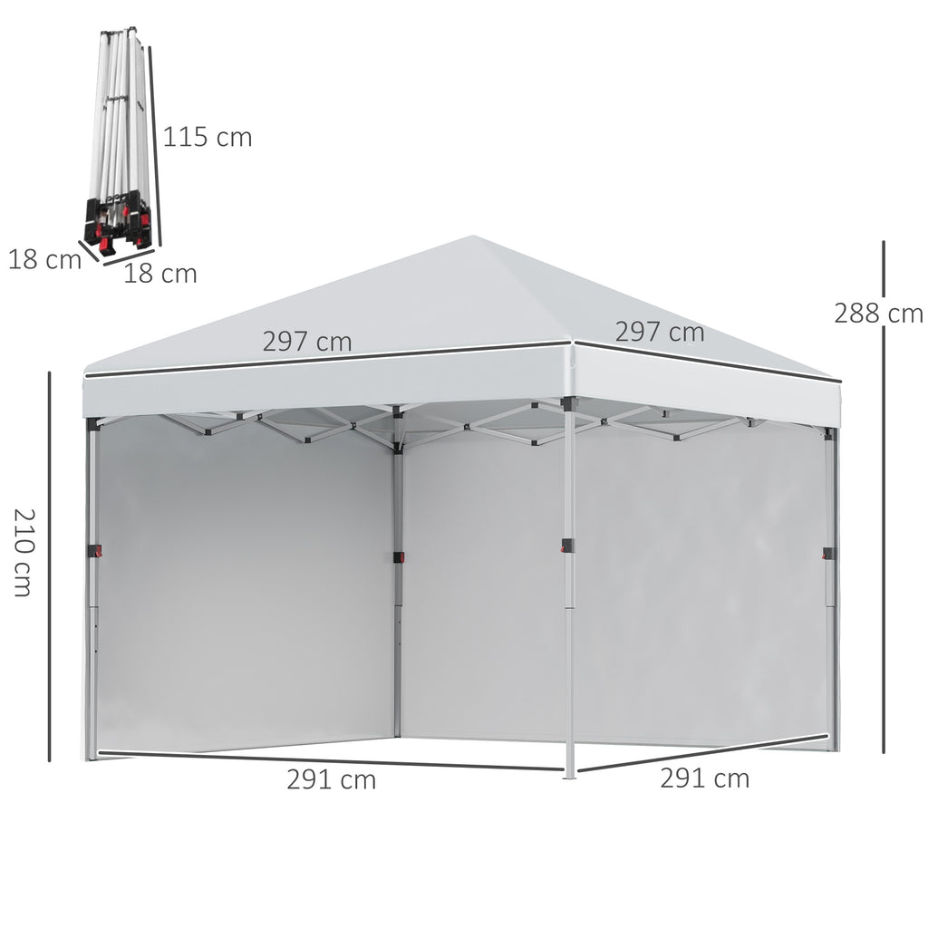 Outsunny Faltpavillon, zwei Seitenwände, Tragetasche, Stahlrahmen, hellgrau, 3 x 3 x 2,7 m