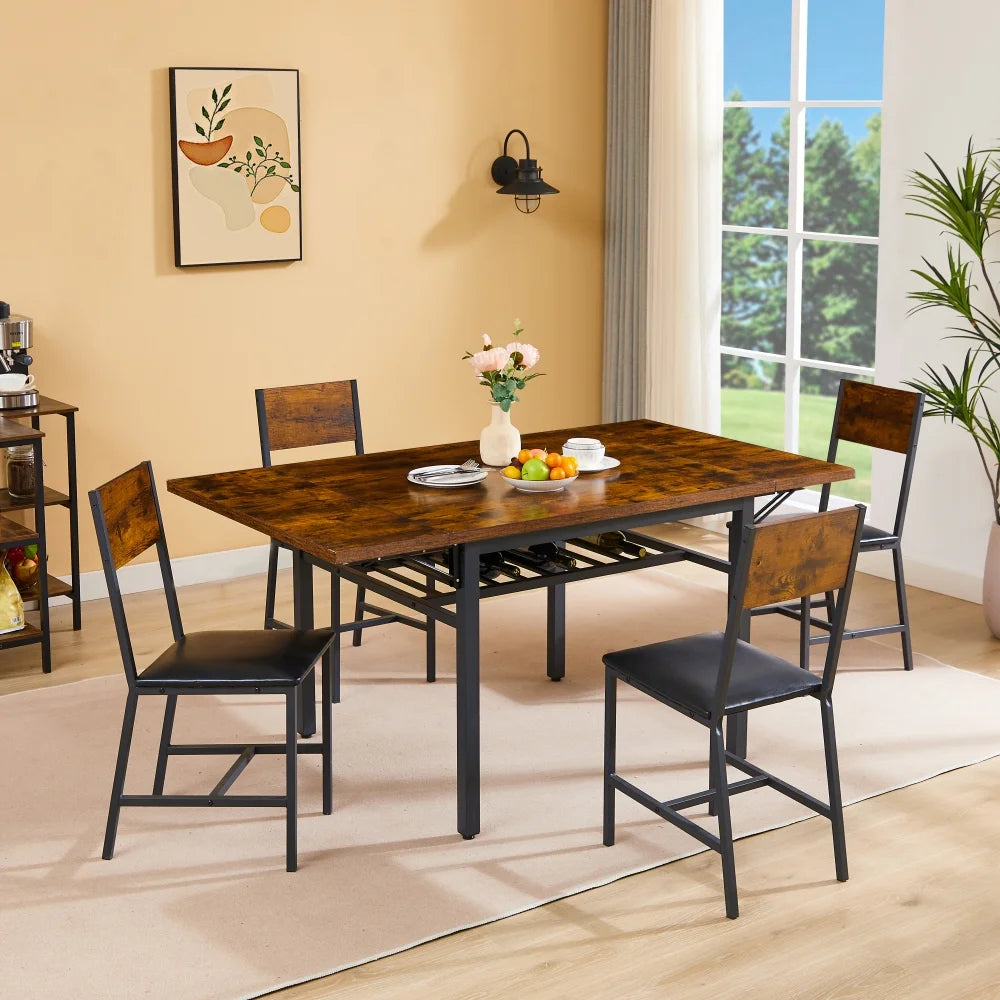 Folding Dining Table, Kitchen Table Foldable Dining Room Dinner Drop Leaf Tables for Small Spaces, Seats 2 - 6 People, 63.2'' L x 35.5'' W x 30.5'' H, Rustic Brown