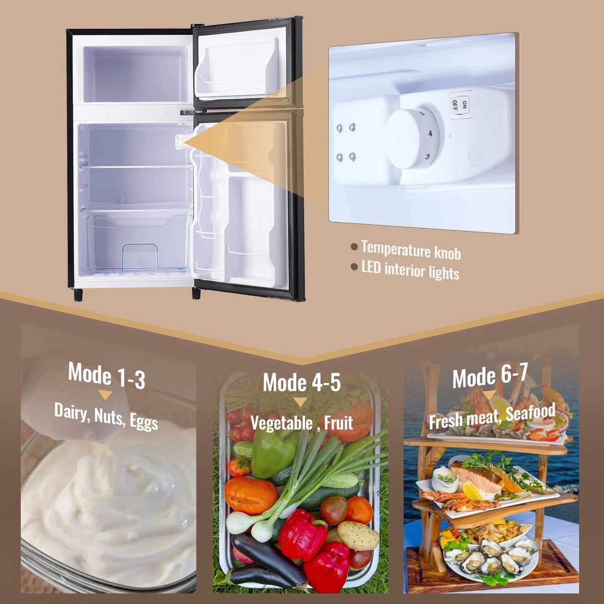 WANAI 3.5 Cu.ft Fridge with Freezer 2 Door Compact Refrigerator Adjustable Thermostat Silver New