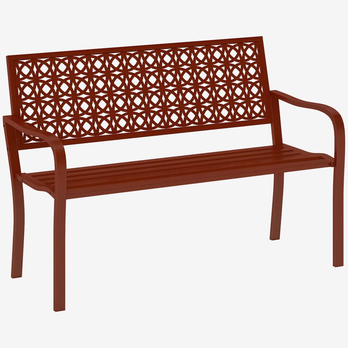 Outsunny Außenbank, Gartenbank aus Stahl, Ausgeschnittene Rückenlehne, Armlehnen, für 2 Personen, Rot