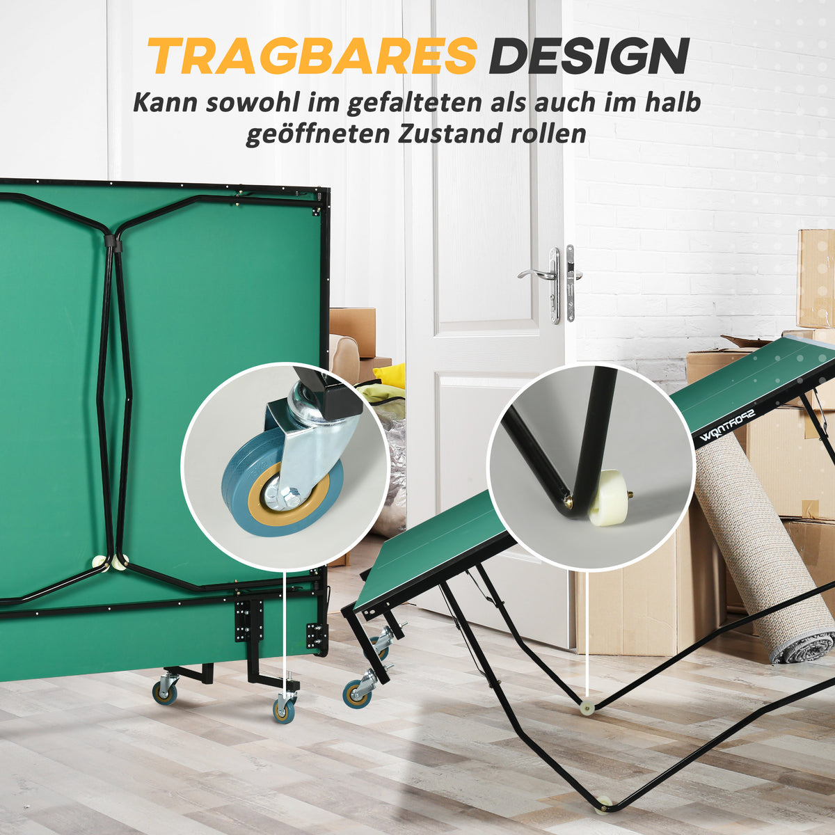 SPORTNOW Tischtennisplatte Tischtennis-Set, klappbar, 8 Rollen, inkl. Schläger u. Bälle, 274 cm x 152.5 cm x 76 cm, Grün