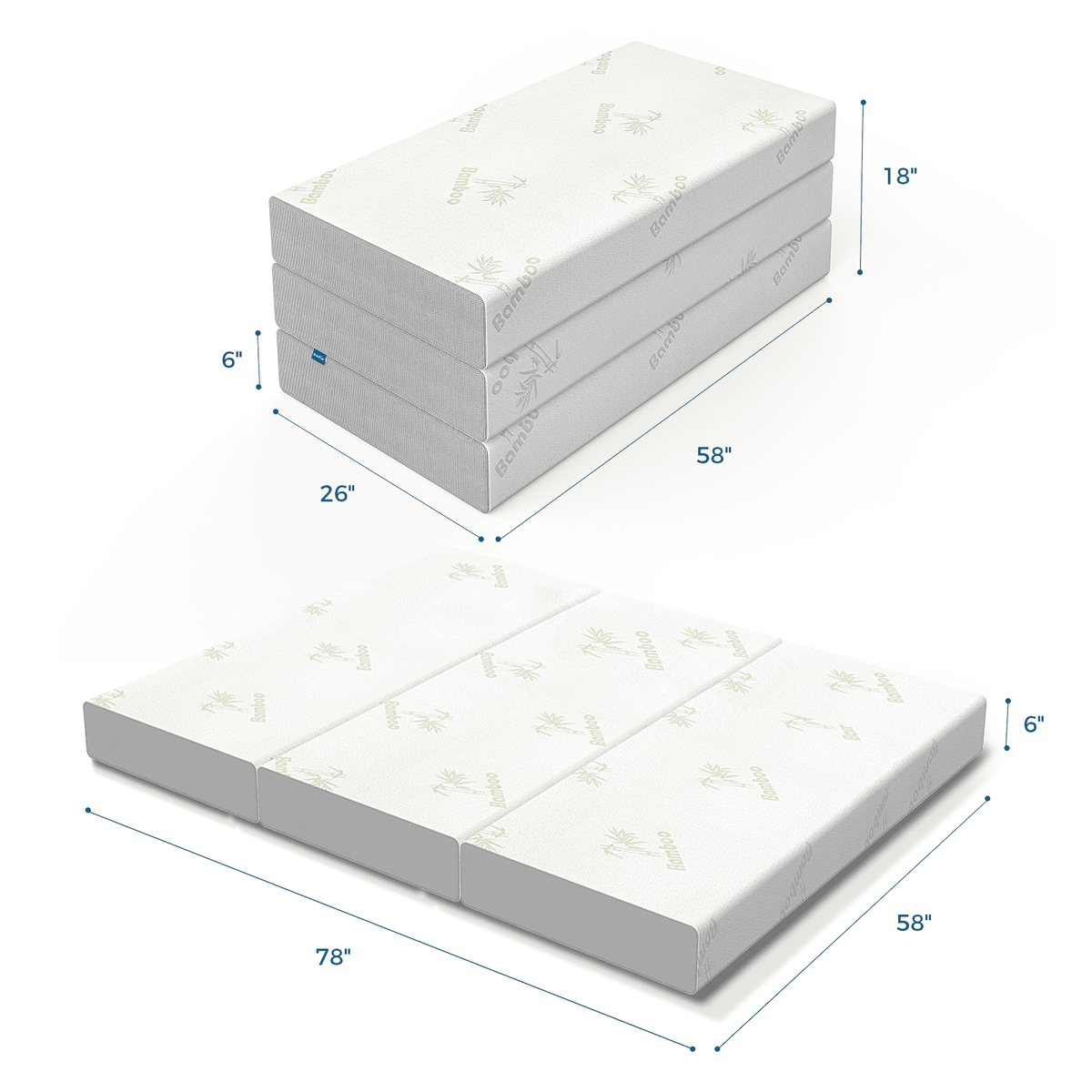 6 inch Queen Memory Foam Folding Mattress - 78 x 58 x 6