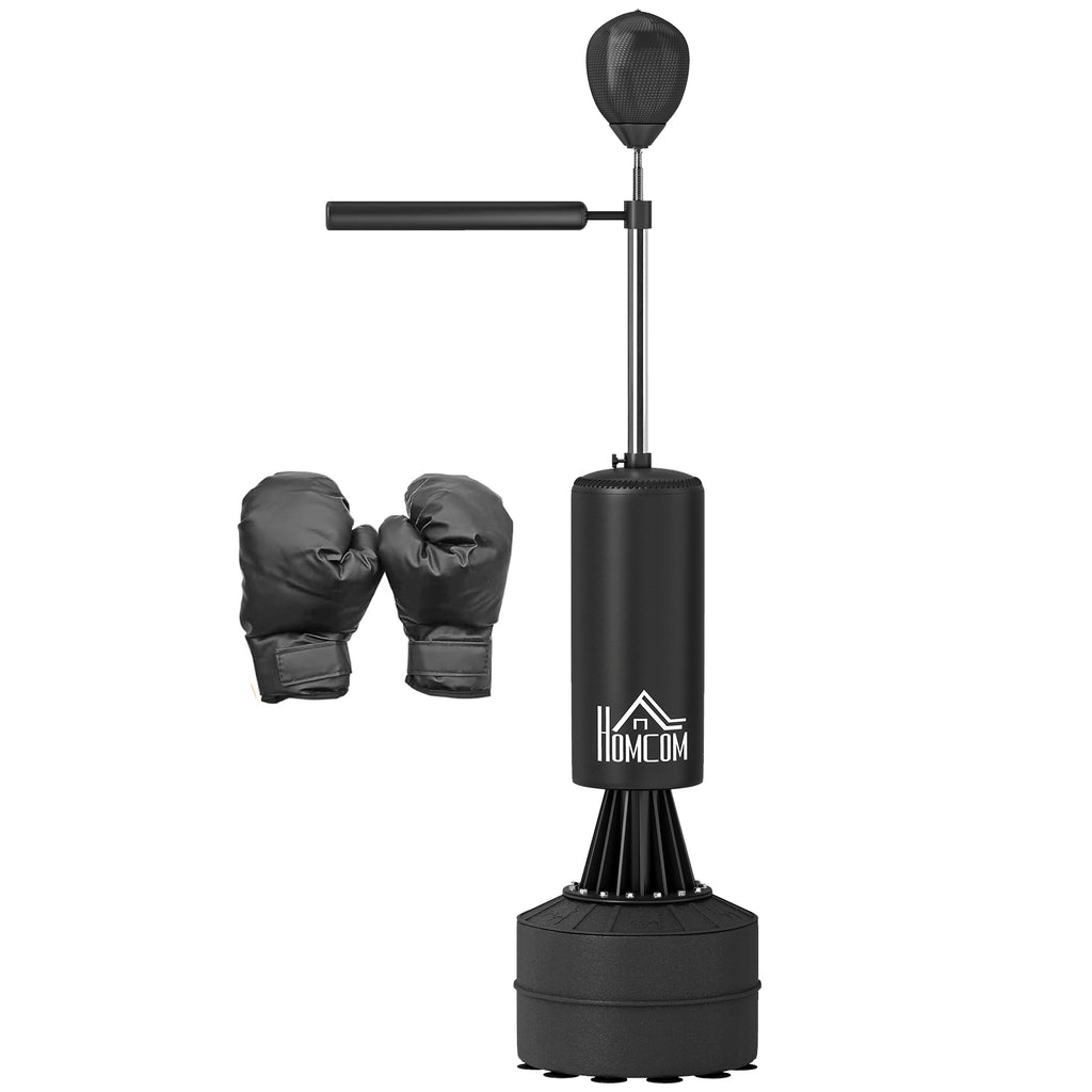 HOMCOM Boxsack Standboxsack Punching Ball Brunier 3-in-1 mit Ballon de Vitesse, flexiblem drehbarem Arm, höhenverstellbar