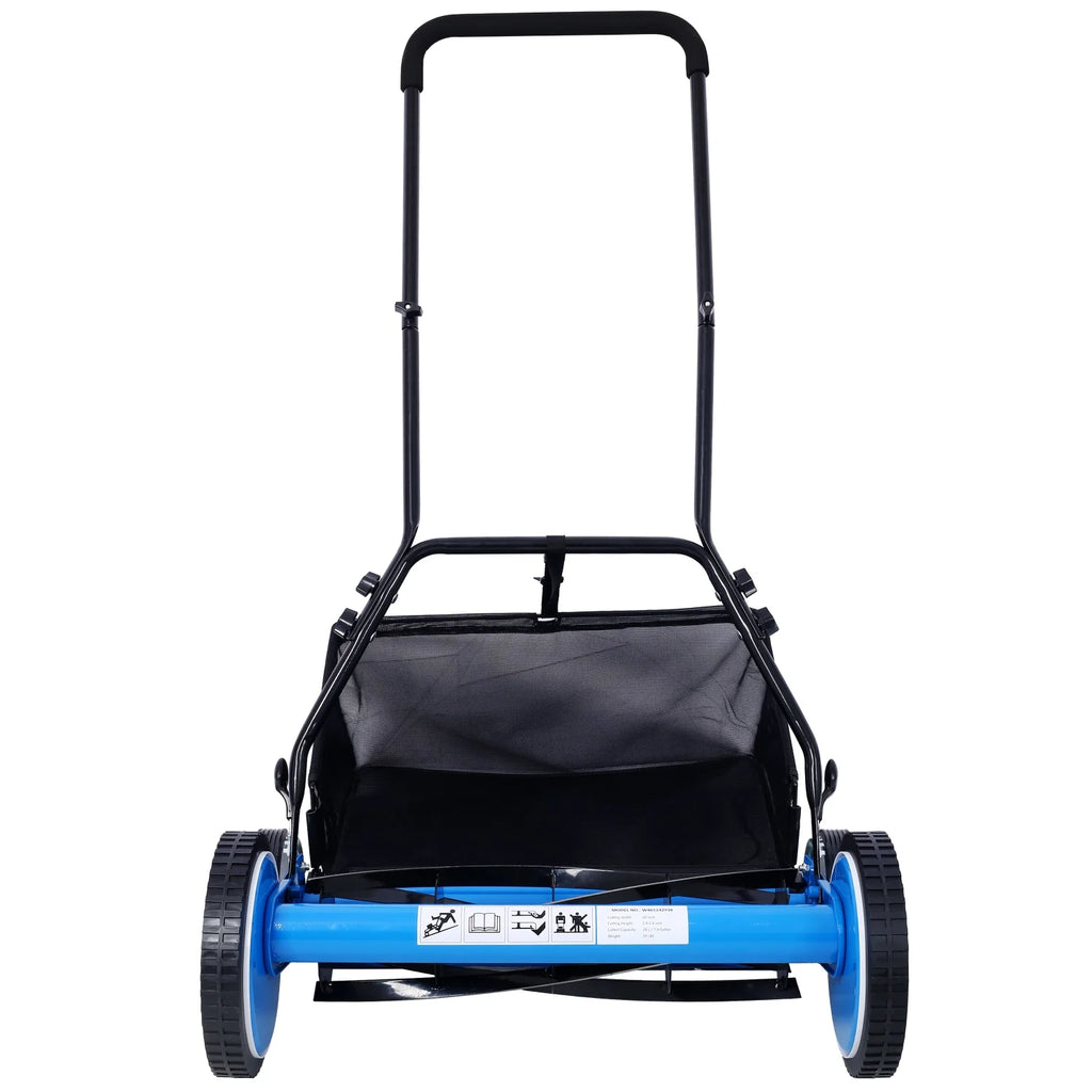 20 - Inch 5 - Blade Push Reel Lawn Mower with Grass Catcher 4 WHEELS BLUE COLOR