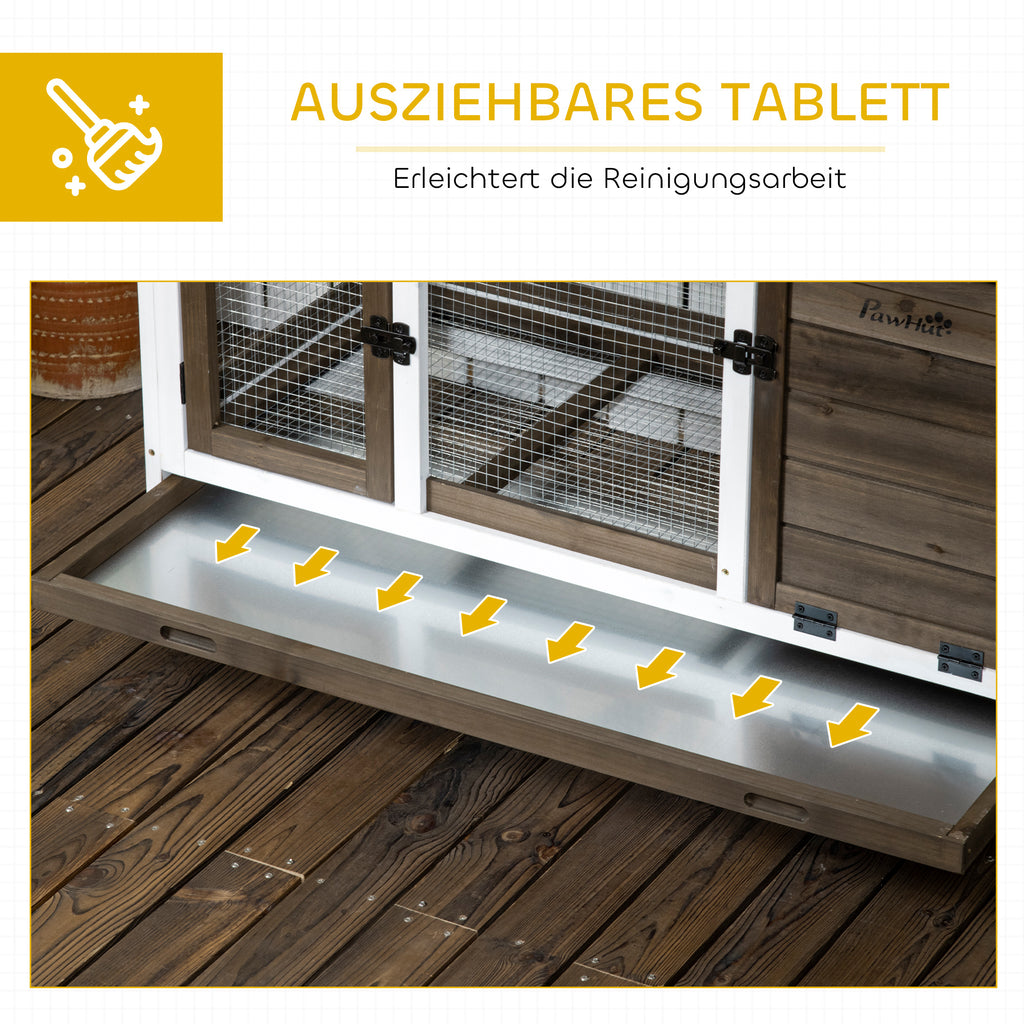 PawHut Kleintierstall für Zwergkaninchen, Meerschweinchen, mit Rädern, 108 x 58 x 73,5 cm, Kaffee