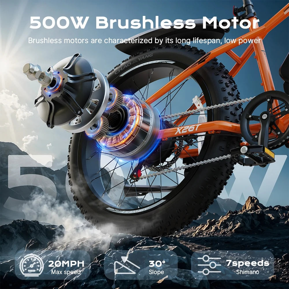 AIRWEST Electric Bike for Adults, Peak 750W Ebikes for Men Women26" Fat Tire Electric Bicycle with 48V 624wh Removable Battery25mph 60miles 7 Speed, Front Suspension Electric Mountain Bike