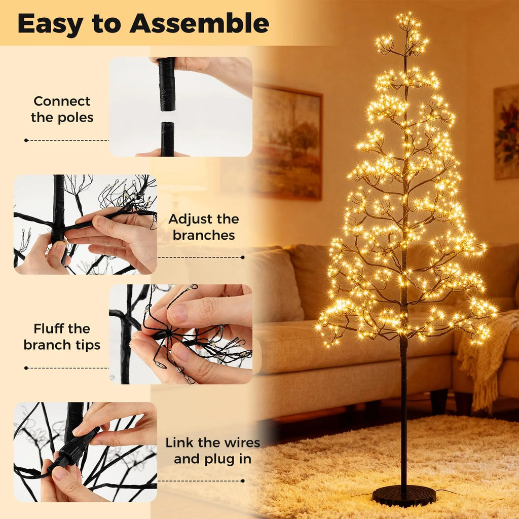 5/6/7 FT Lighted Alpine Tree for Christmas, Pre-lit Artificial Cedar Tree with Weighted Base
