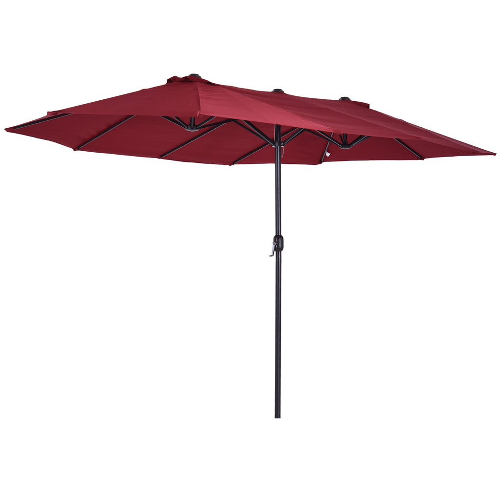 Outsunny Doppelsonnenschirm 455 x 270 cm Gartenschirm mit Handkurbel oval stabil Metallstange Marktschirm Doppelsonnenschirm Terrassenschirm Sonnenschutz für Strand Balkon Terrasse Garten Weinrot