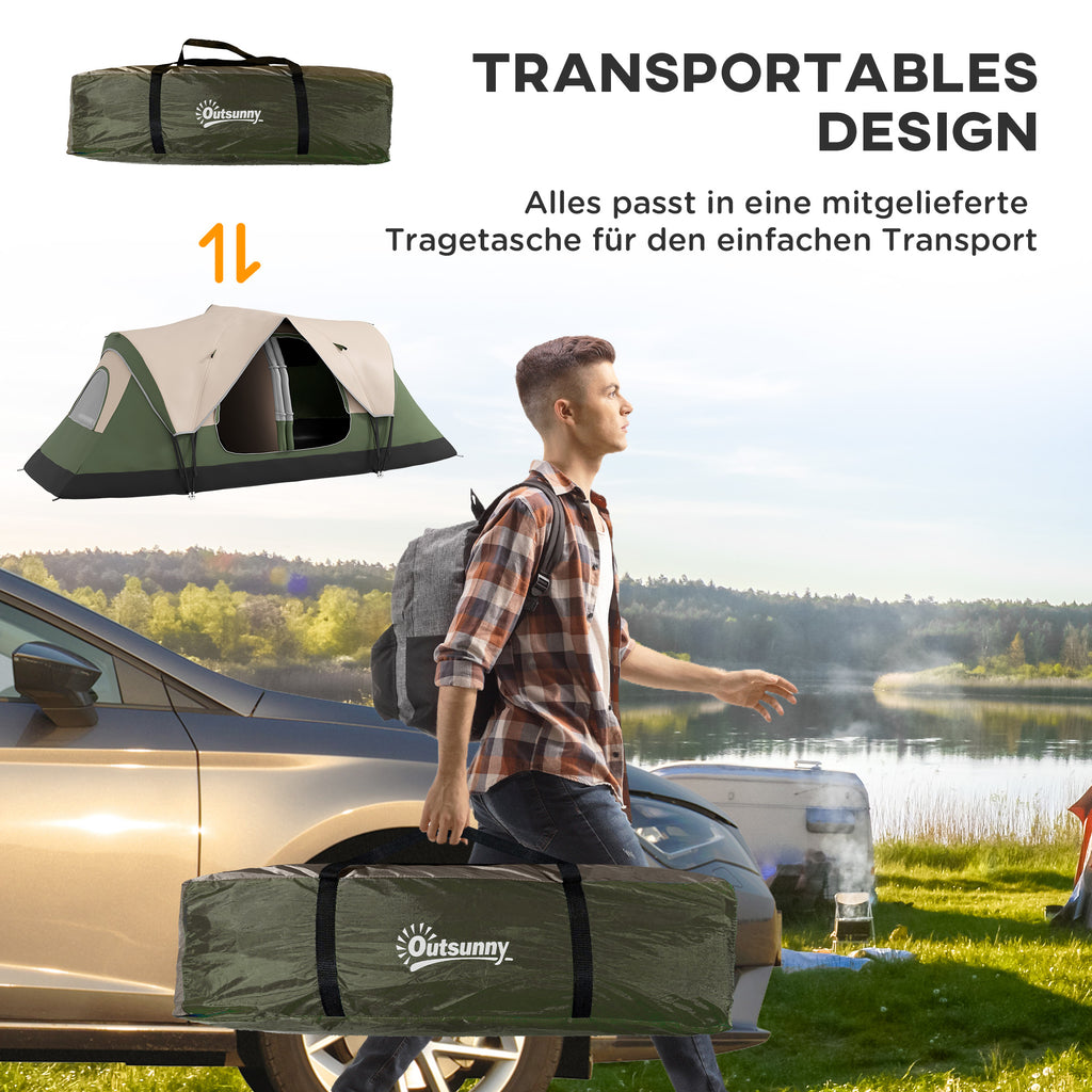Outsunny Campingzelt, 2 Räume, Trennwand, für 6-8 Personen, Regenschutz, Dunkelgrün