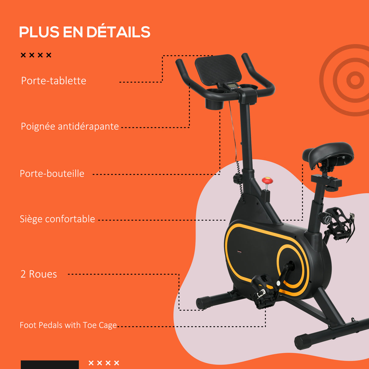 SPORTNOW Heimfahrrad leises Schwungrad LCD-Display verstellbarer Lenker und Sitz Tabletthalter Flaschenhalter aus Stahl