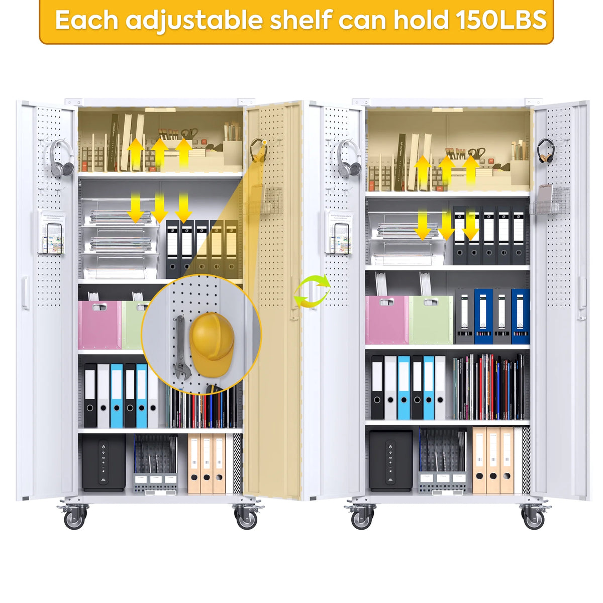 Aobabo Metal Storage Cabinet with Lock, Garage Storage Cabinet with Wheels, 72in Steel Storage Cabinet for Garage Home Storage, Black Required - Assembly