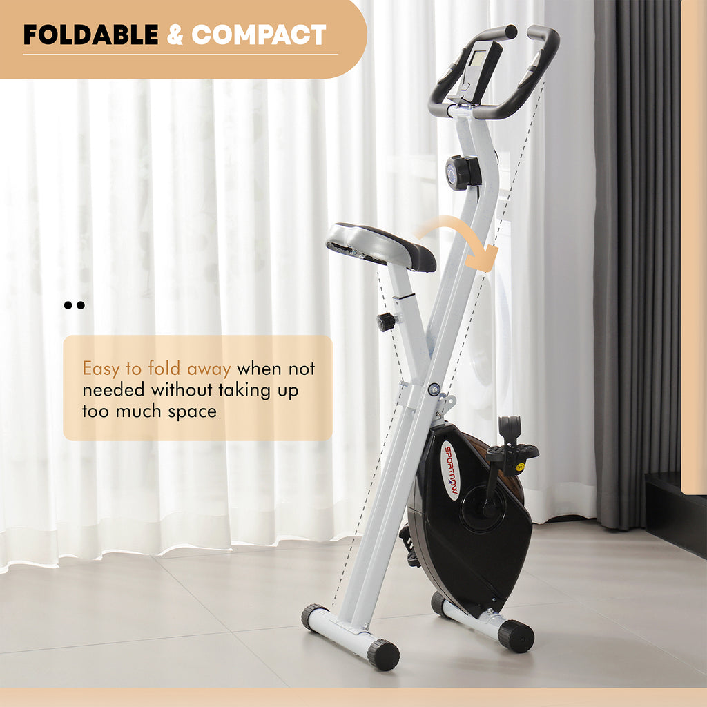 SPORTNOW Faltbares Heimtrainer-Fahrrad, leise mit 8-stufiger magnetischer Widerstand, verstellbarem Sitz, LCD-Bildschirm, weiß