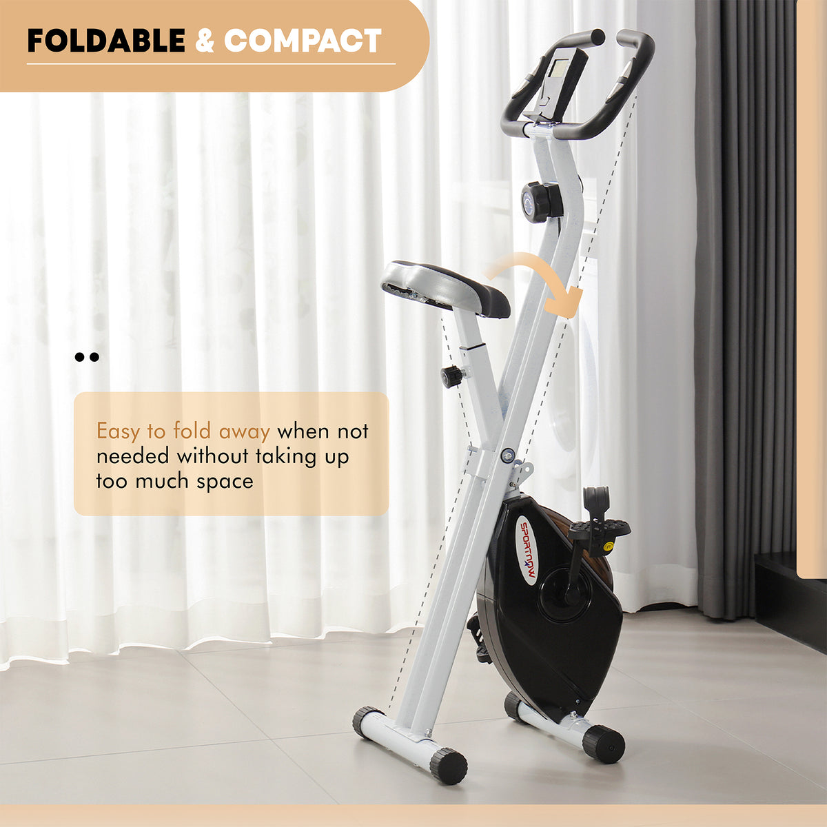 SPORTNOW Faltbares Heimtrainer-Fahrrad, leise mit 8-stufiger magnetischer Widerstand, verstellbarem Sitz, LCD-Bildschirm, weiß