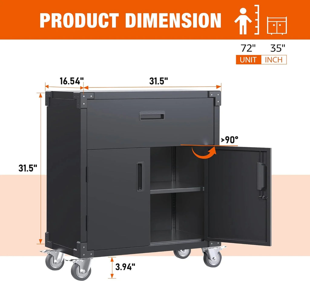 Aobabo Metal Storage Cabinet with Lock, Garage Storage Cabinet with Wheels, 72in Steel Storage Cabinet for Garage Home Storage, Black Required - Assembly