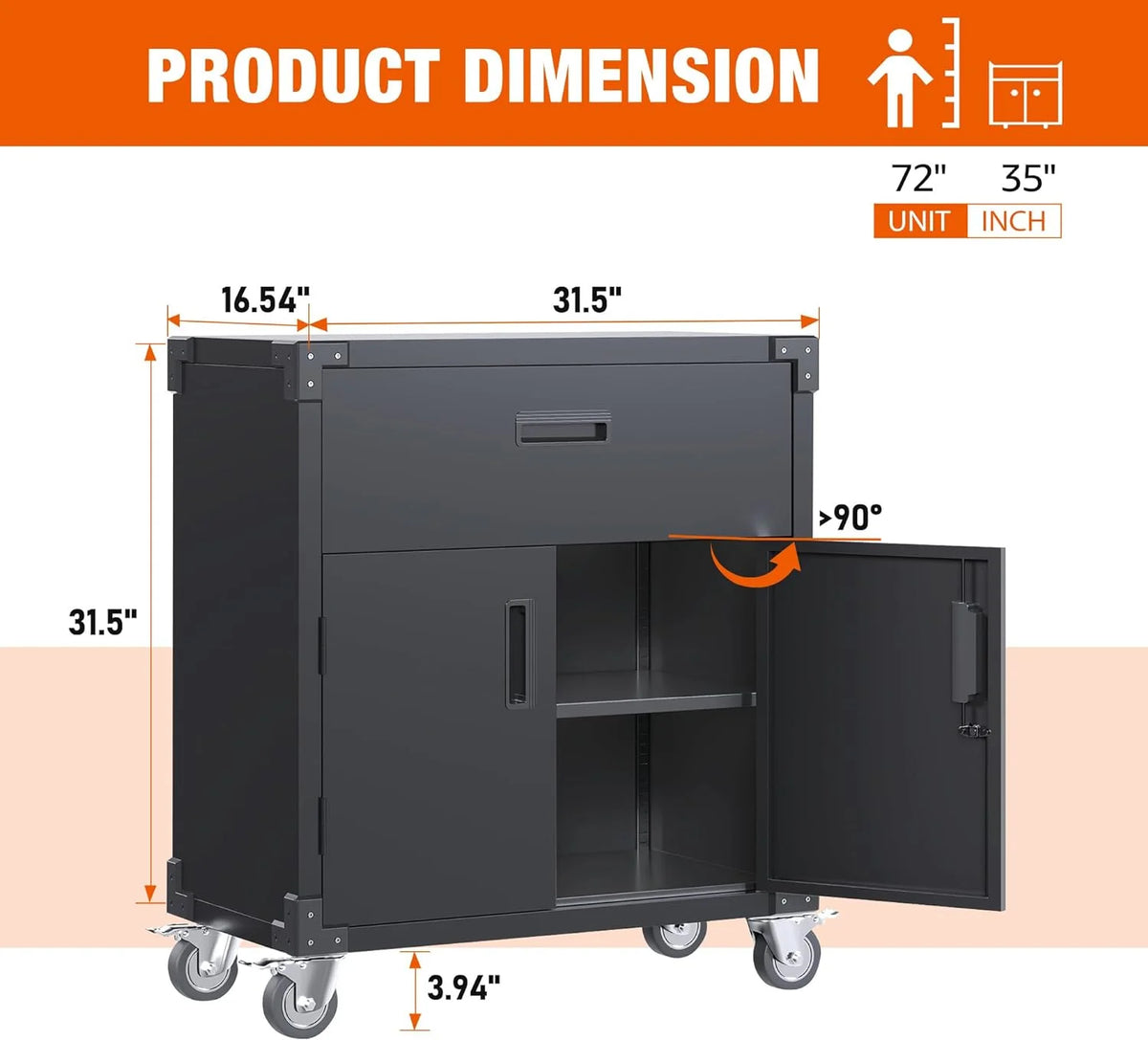 Aobabo Metal Storage Cabinet with Lock, Garage Storage Cabinet with Wheels, 72in Steel Storage Cabinet for Garage Home Storage, Black Required - Assembly