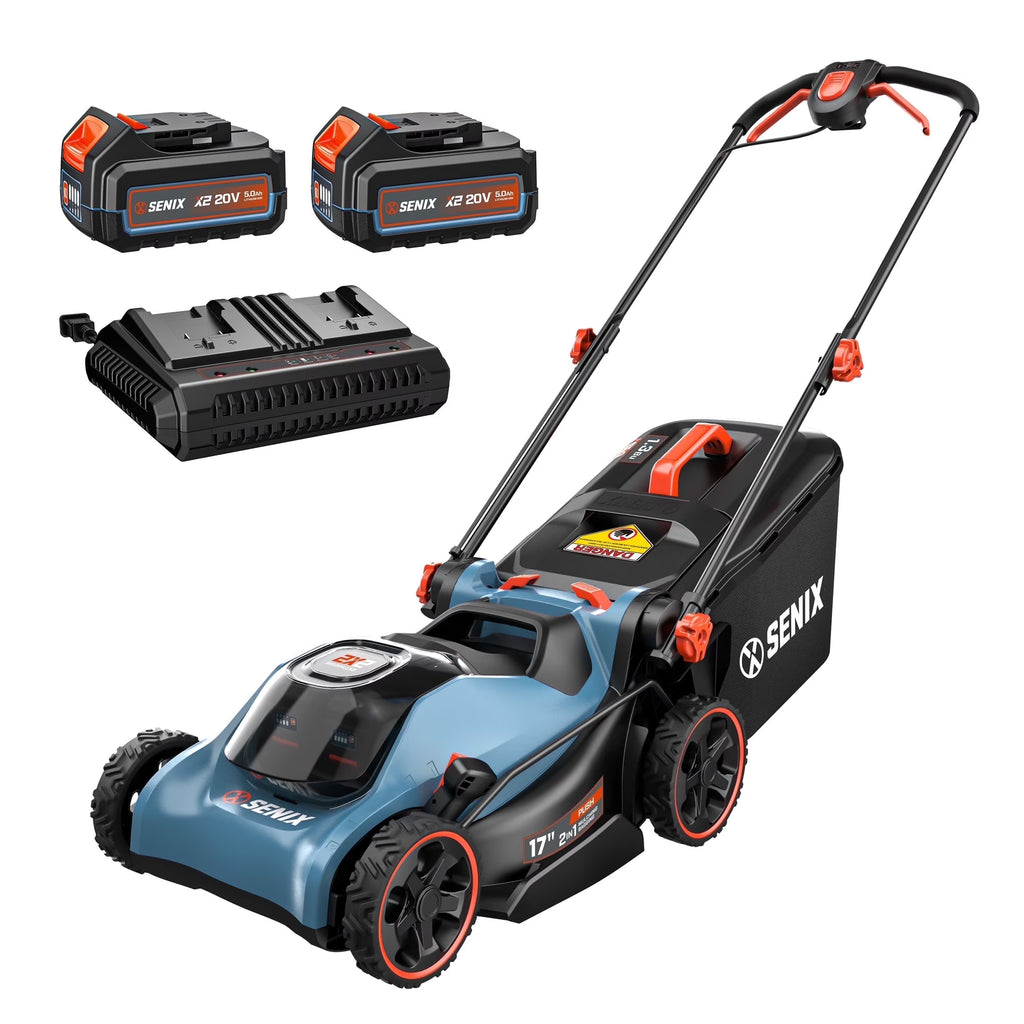 SENIX 40V Brushless 18in Deck Battery Lawn Mower, 17in Cutting Blade, 2 - in - 1 Mulching & Bagging Cordless Push Mower, 6 - Position Adjustment, LPPX2 - M5