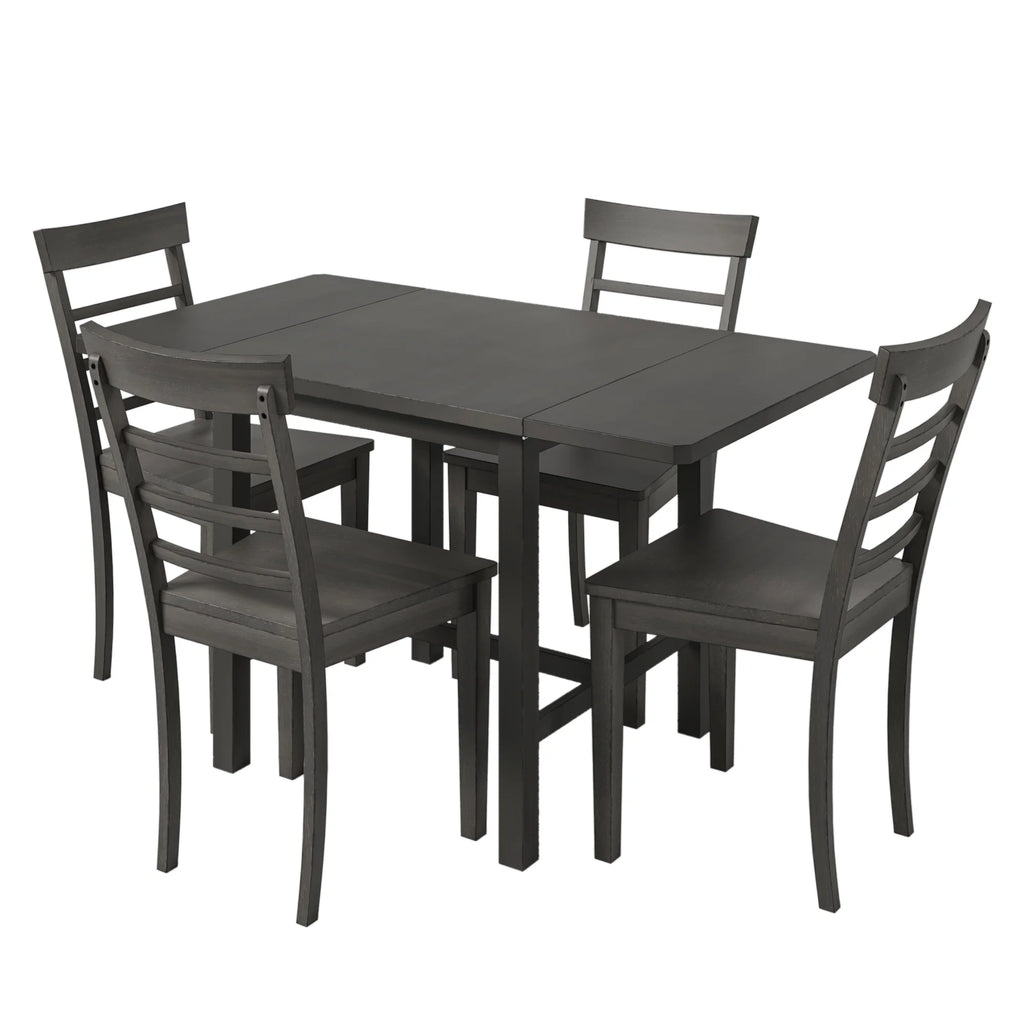 Harper & Bright Designs 5 Pieces Wooden Round Dining Table and Chair Set with Special - Shaped Legs and an Exquisitely Designed Hollow Chair Back for Dining Room