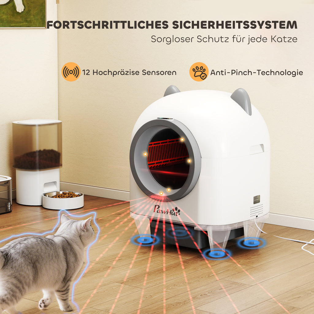 PawHut Selbstreinigende Katzentoilette mit App-Steuerung 80 L Geruchsbeseitigung für Mehrere Katzen