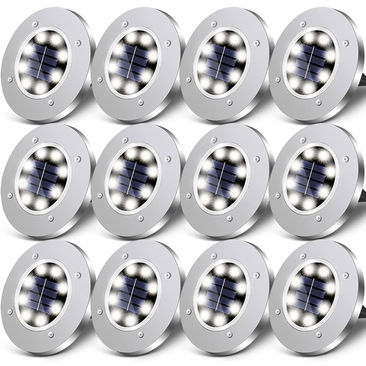 BanBers 12pcs Solar Ground Lights Outdoor Waterproof Solar Outdoor Lights,8Led Underground Light Solar Outdoor Lights Landscape Solar Garden Lights in