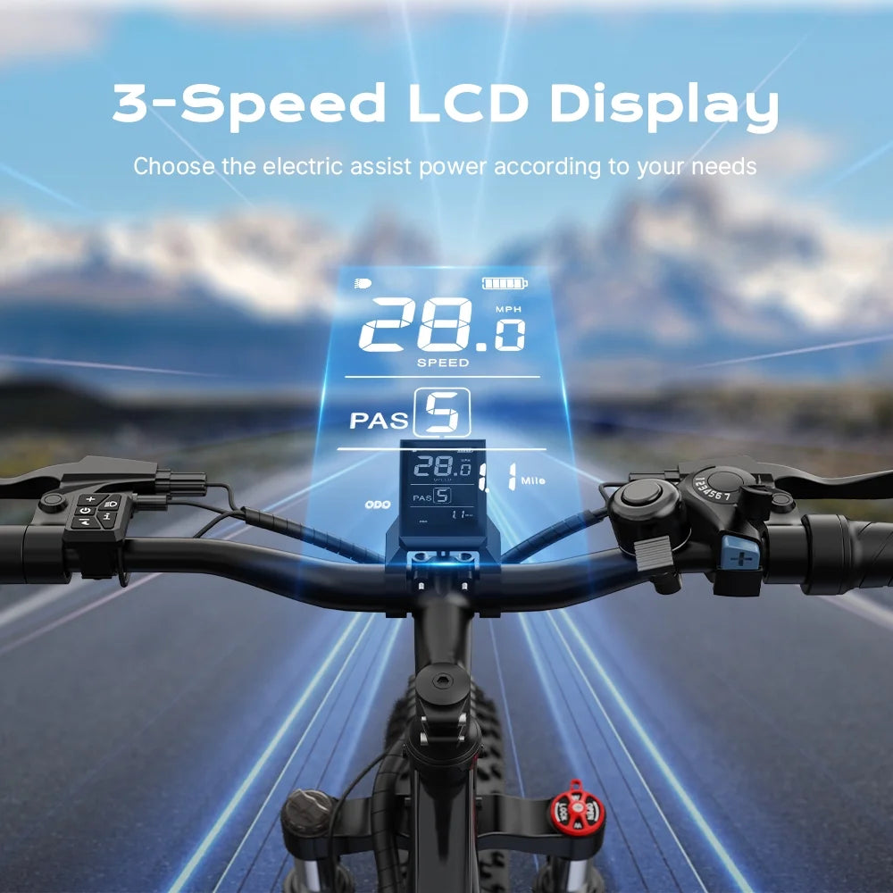 AIRWEST Electric Bike for Adults, Peak 750W Ebikes for Men Women26" Fat Tire Electric Bicycle with 48V 624wh Removable Battery25mph 60miles 7 Speed, Front Suspension Electric Mountain Bike