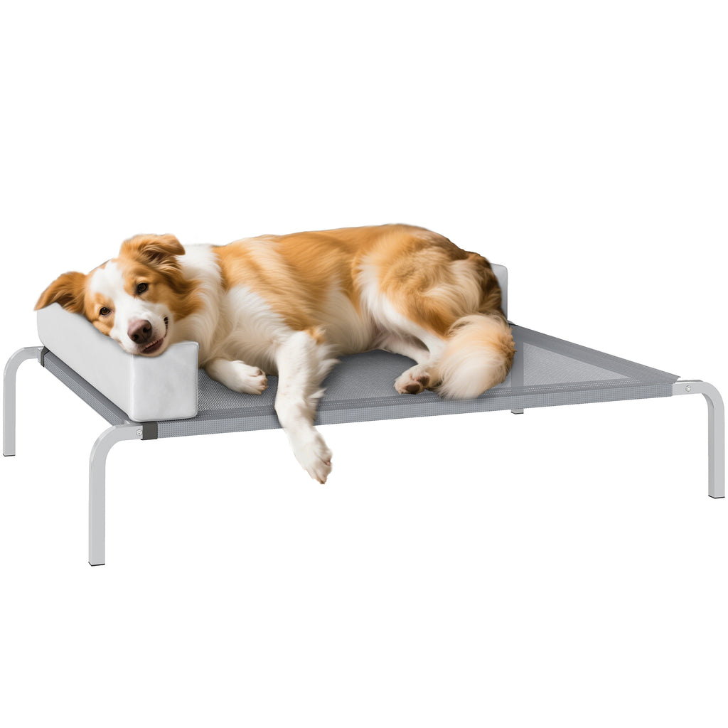 PawHut Hundeliege Outdoor, Erhöhtes Hundebett für Mittelgroße Hunde, mit L-förmige Kissen 110x75x30cm, Hellgrau