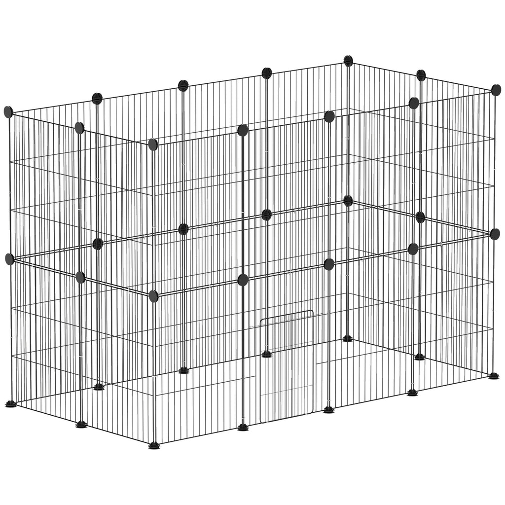 PawHut Kleintierkäfig, Außengehege, modulare Bauweise, 0,72 m² Fläche, Stahl, Schwarz