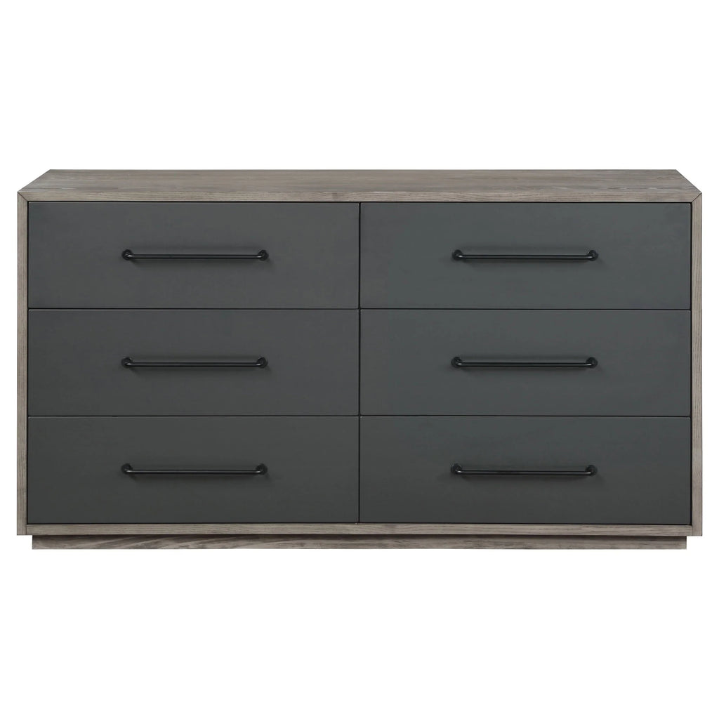 ACME Estevon 6 - Drawer Rectangular Dresser in Gray Oak and Black