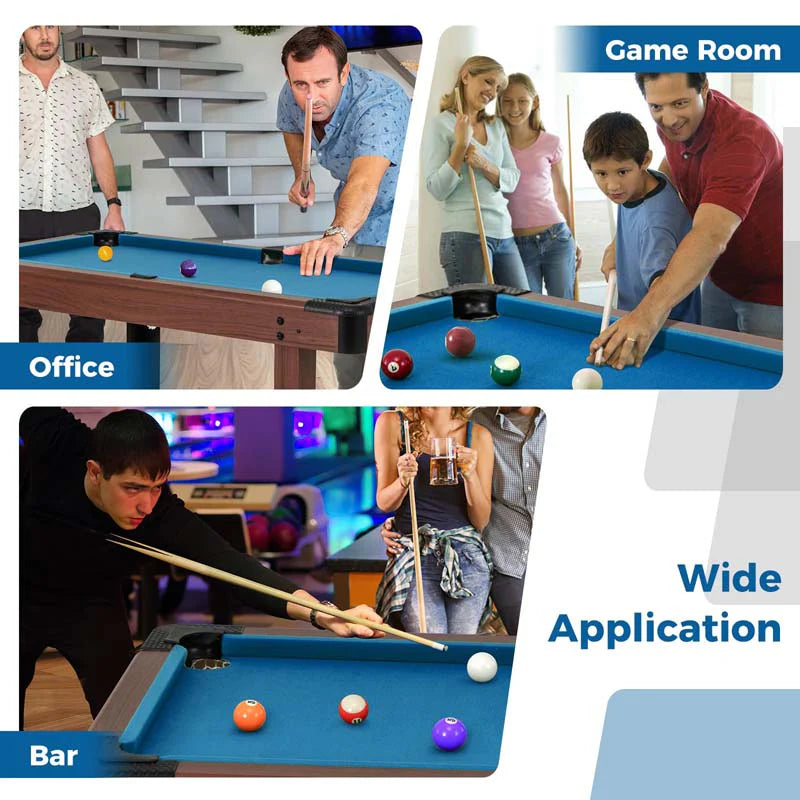 48" Mini Pool Table, Wooden Billiards Table with 16 Balls, 2 Cue Sticks, 2 Chalks, Triangle & Brush for Adults Kids Family Party, Game Room