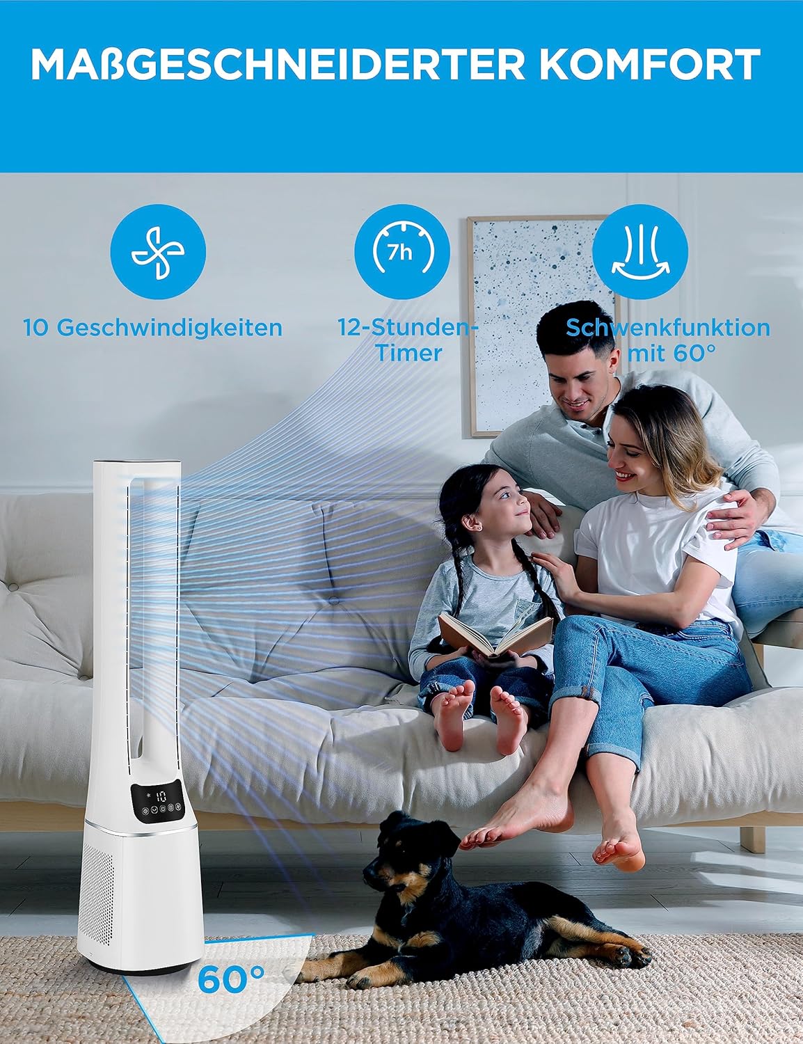 Midea MFP-120 2-in-1 Luftreiniger & Ventilator 105,6cm – H13, SensiCool, 38dB, 10 Stufen, 12h Timer, Weiß