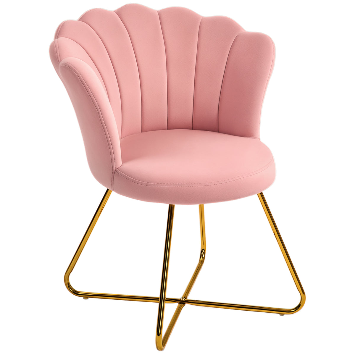 HOMCOM Polsterstuhl, Akzentstuhl mit Rückenlehne im Lotus-Design, Metallbeine, Rosa