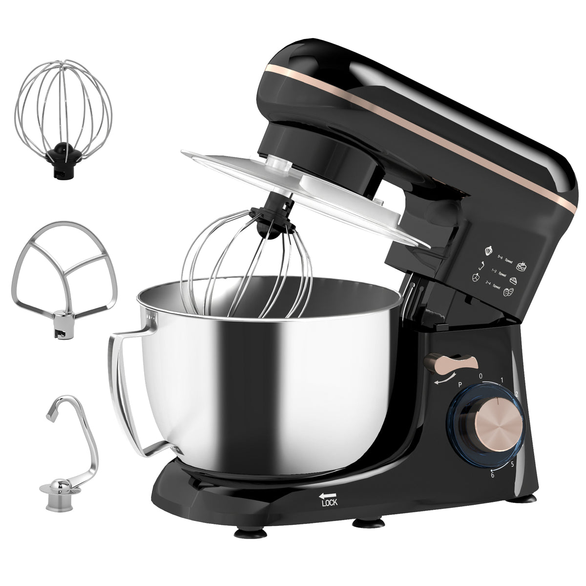 HOMCOM Planetenmischer mit 4,5L und 6 Geschwindigkeiten aus Edelstahl, Kunststoff und Aluminium, 35x22x29 cm, Schwarz und Silber