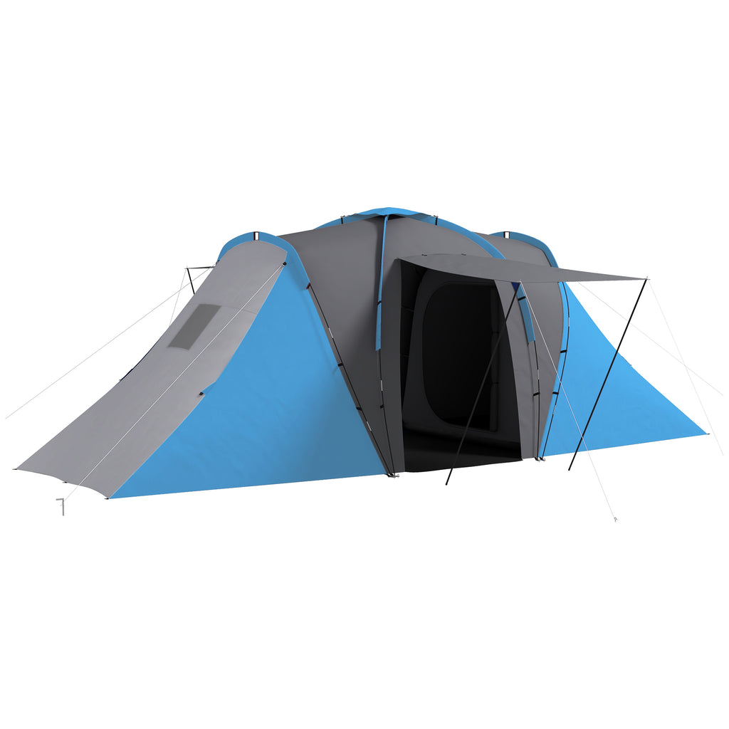 Outsunny Familien-Campingzelt 4-6 Pers. wasserdicht leicht einfach aufzubauen 2 große Türen Abmessungen 5,55 x 2,25 x 1,9 m Dunkelgrau und Blau