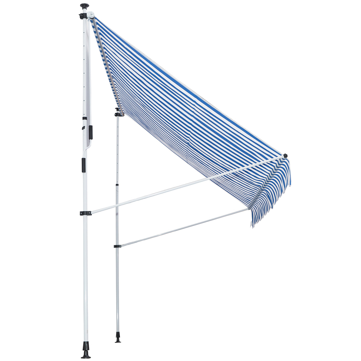 Outsunny Klemmmarkise mit Handkurbel höhenverstellbar Gelenkarmmarkise schmutzabweisend, witterungsbeständig Balkonmarkise 150cm breit Terrassenmarkise für Terrasse Balkon Veranda Blau+Weiß