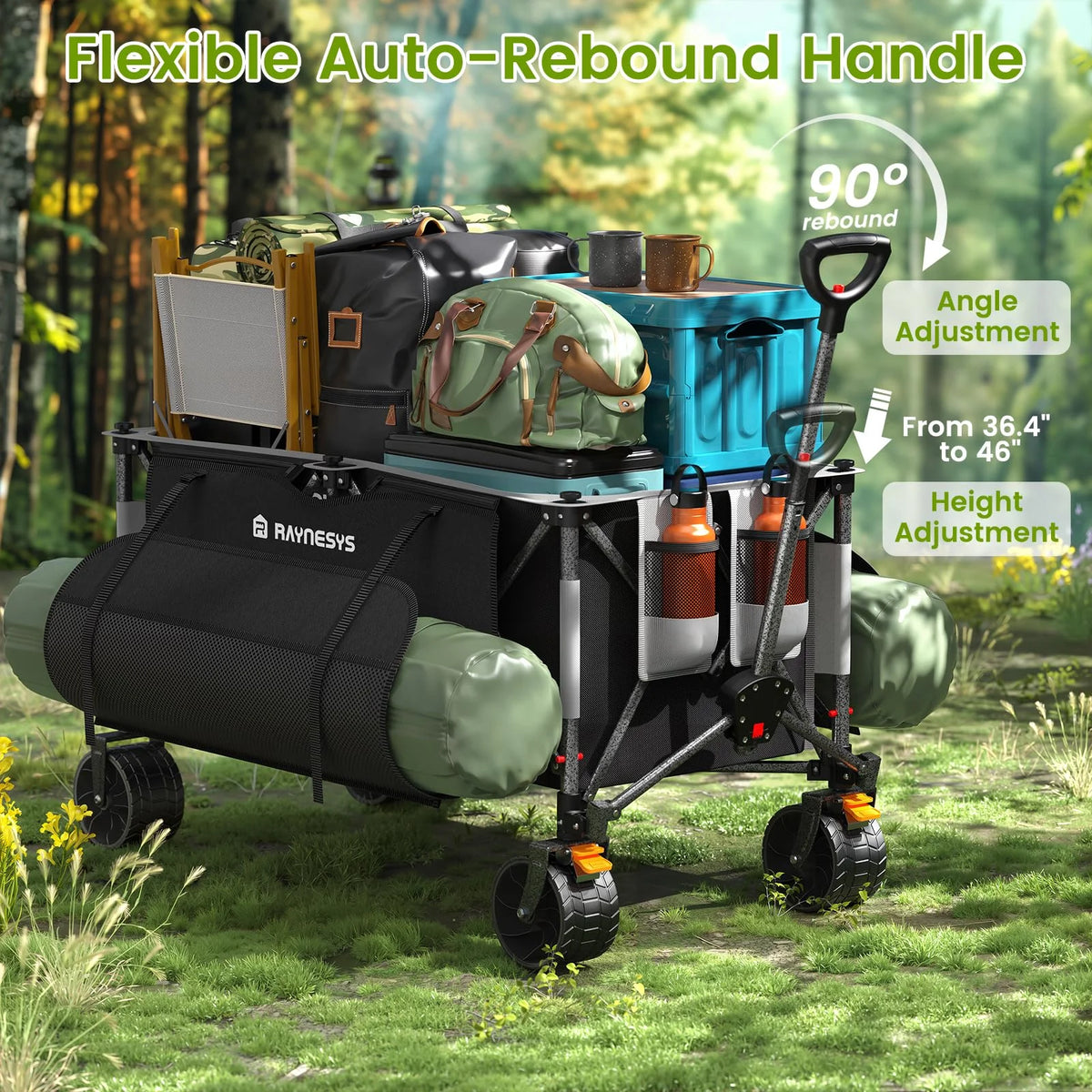 Raynesys 300 L Foldable Wagon Cart with Wheels, 440 lb Heavy Duty Beach Wagon for Sand Sports Camping Grocery, Black & Gray