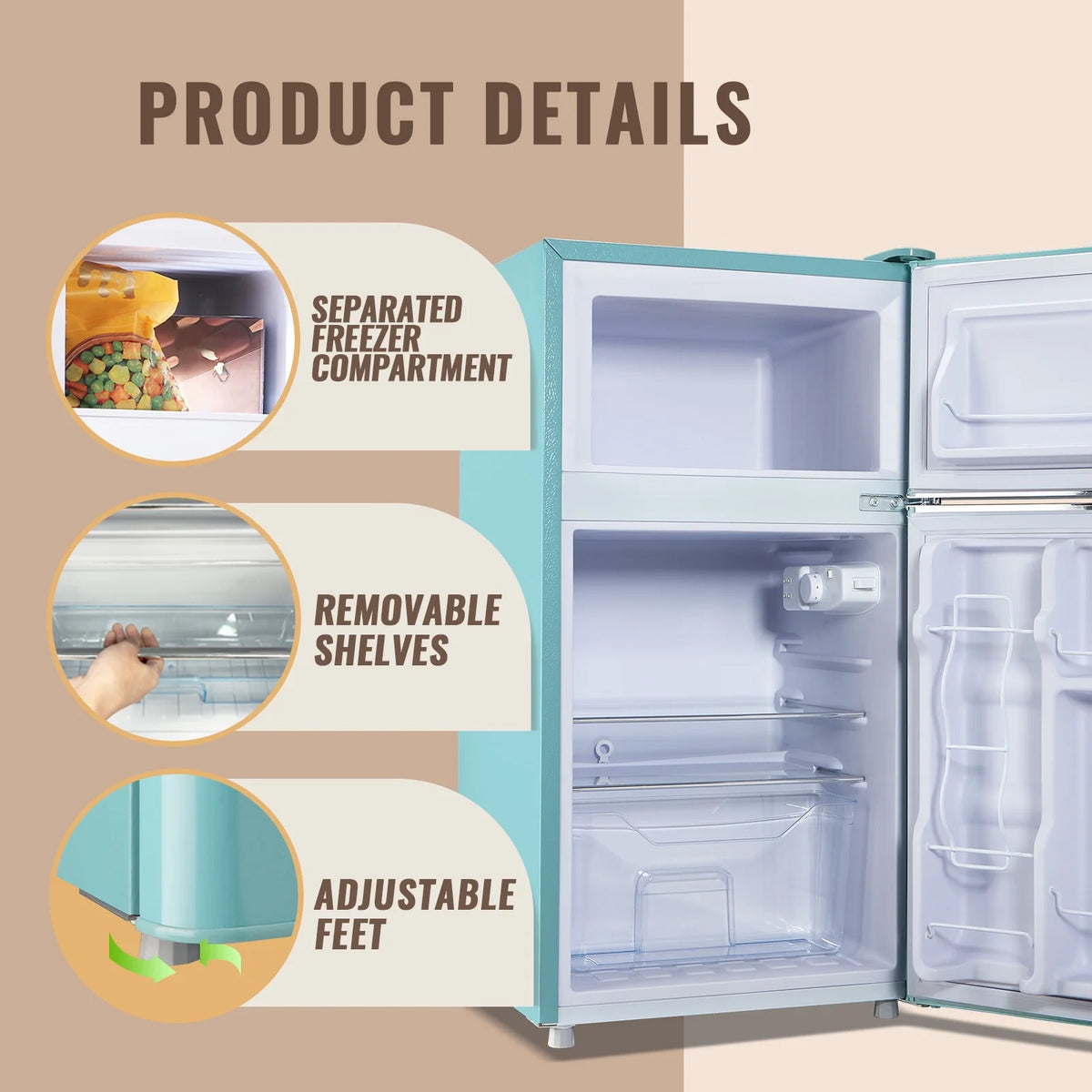 WANAI 3.5 Cu.ft Fridge with Freezer 2 Door Compact Refrigerator Adjustable Thermostat Silver New