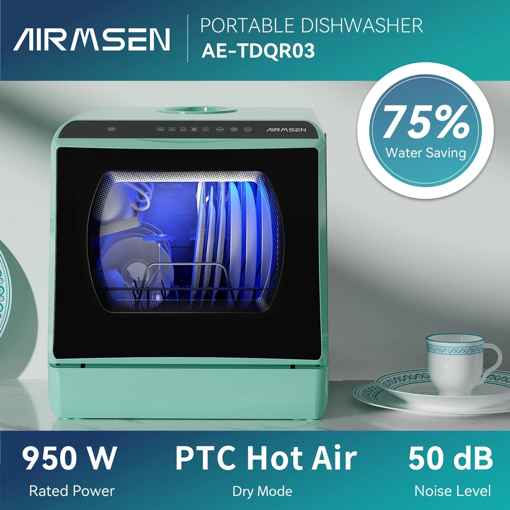 AIRMSEN Portable Countertop Dishwasher with 5 - Liter Built - in Water Tank and Air - Dry Function, 5 Washing Programs Mini Dishwasher, AE - TDQR03