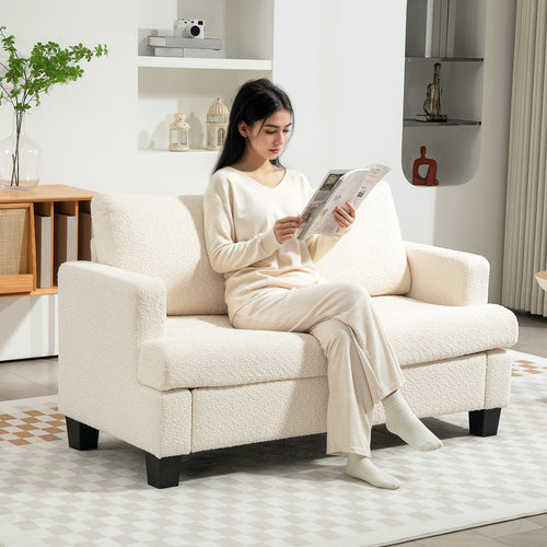 HOMCOM 2-Sitzer-Sofa 120 cm mit abnehmbaren Rückenkissen, Chenille-Stoff für Wohnzimmer, Schlafzimmer, Büro, beige