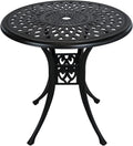30.3 in Round Patio Table Cast Aluminum Patio Table, Metal Patio Dining Table with Umbrella Hole, All-Weather Outdoor Bistro Dining Table for Backyard, Garden, Balcony, Black