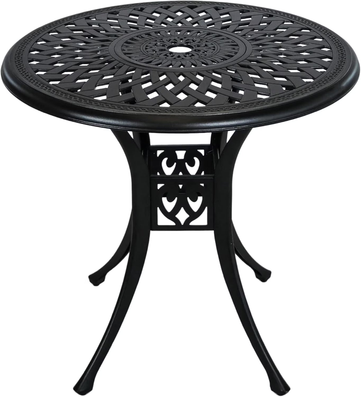 30.3 in Round Patio Table Cast Aluminum Patio Table, Metal Patio Dining Table with Umbrella Hole, All-Weather Outdoor Bistro Dining Table for Backyard, Garden, Balcony, Black