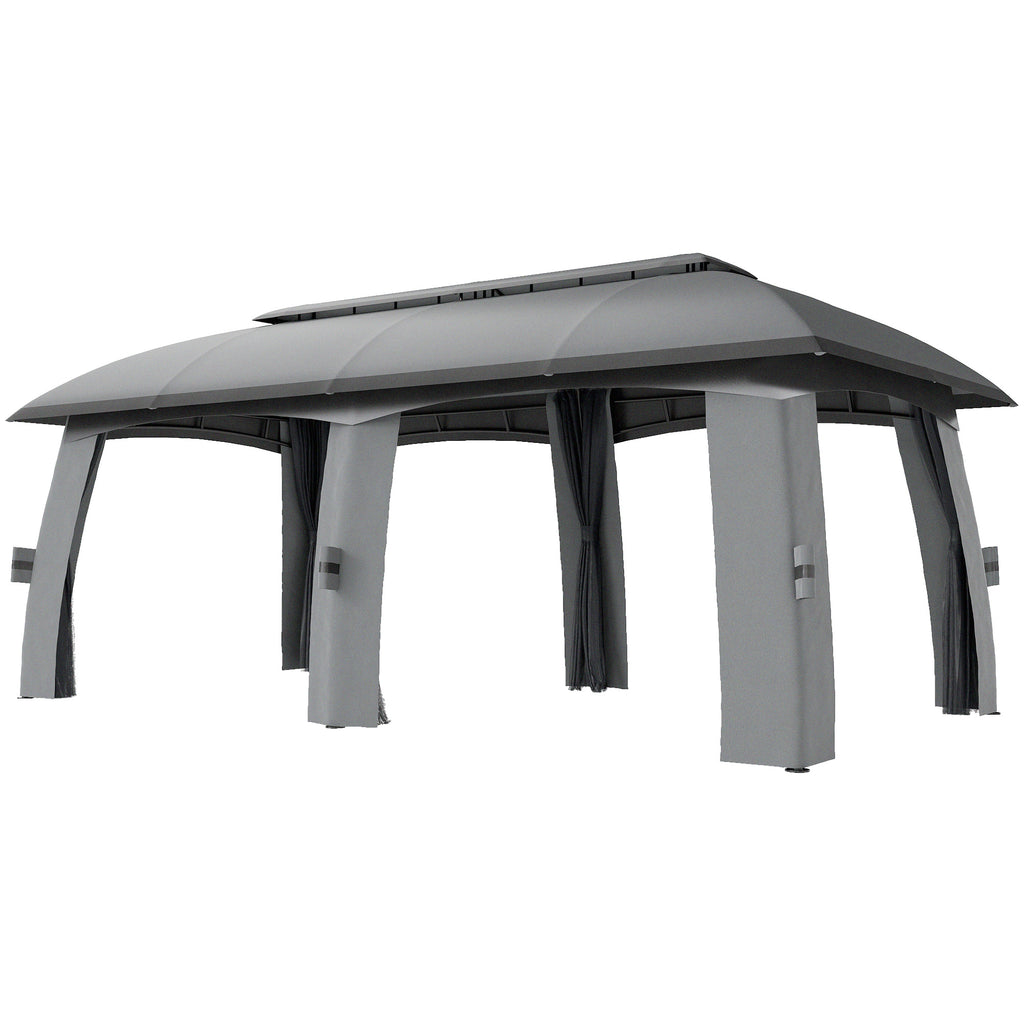 Outsunny Pavillon, Partyzelt, mit Fliegennetzen, Winddach, bis 15 Personen, dunkelgrau, 3 x 6 x 3 m