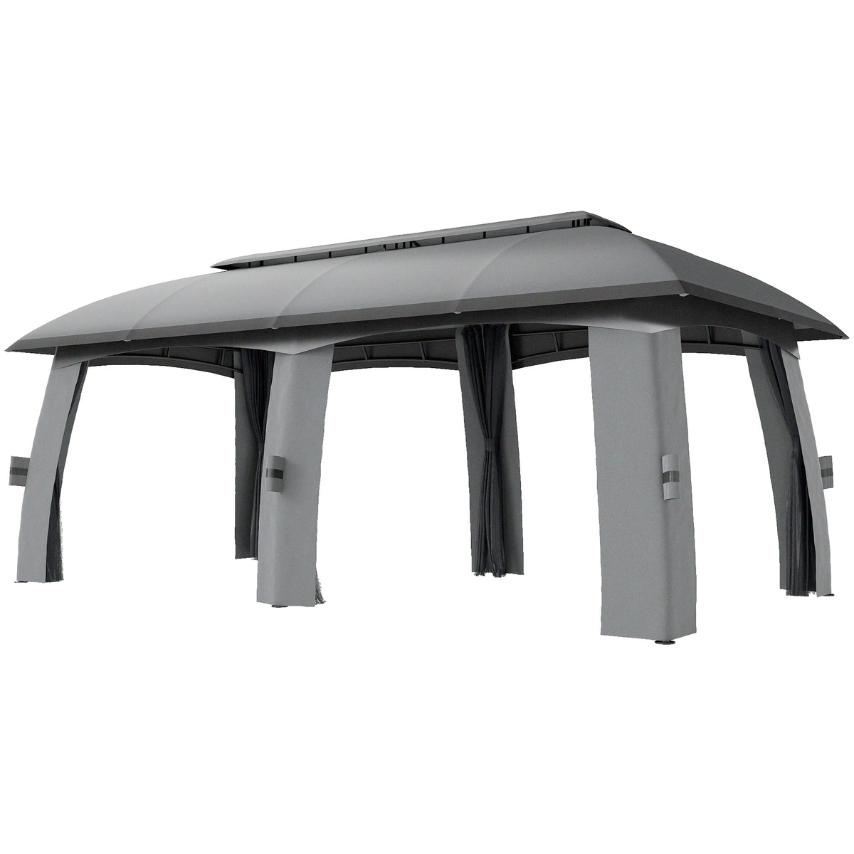 Outsunny Pavillon, Partyzelt, mit Fliegennetzen, Winddach, bis 15 Personen, dunkelgrau, 3 x 6 x 3 m