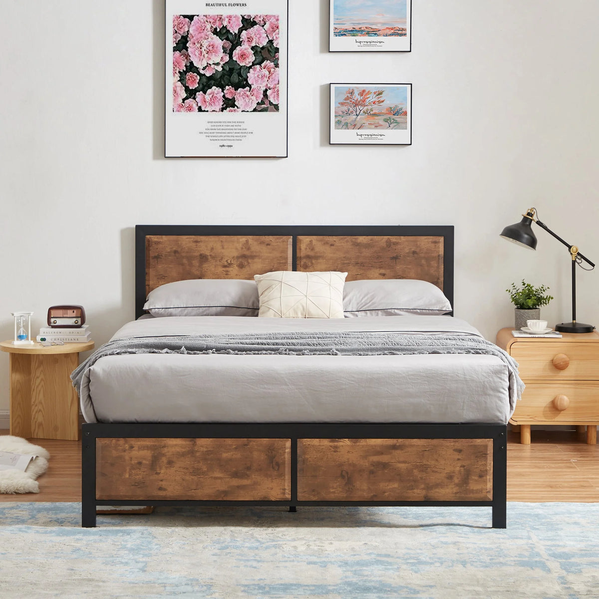 VECELO 3 - Piece Bedroom Set with Twin Size Bed Frame and 1 - Drawer Black Nightstands