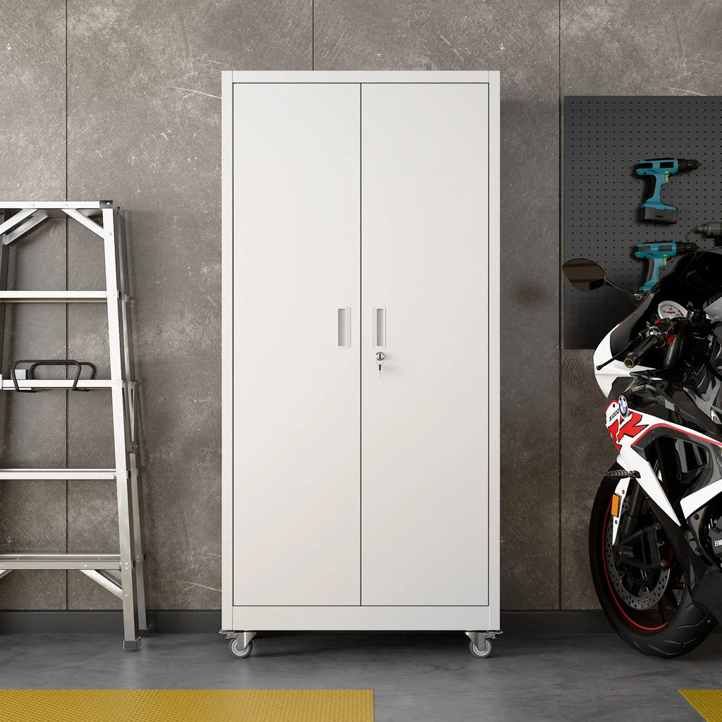 Aobabo Metal Storage Cabinet with Lock, Garage Storage Cabinet with Wheels, 72in Steel Storage Cabinet for Garage Home Storage, Black Required - Assembly