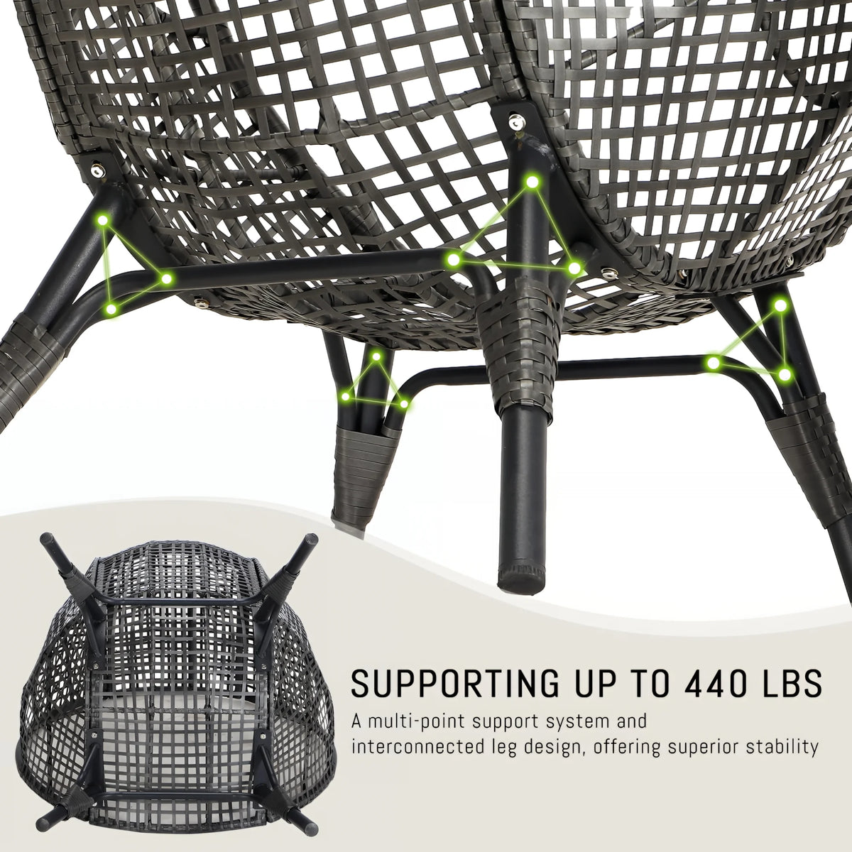 RADIATA 440 lb Outdoor Egg Chair with Foot Rest & Ottoman, Wicker Patio Egg Chair for Indoor or Garden, Beige