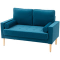 HOMCOM Zweisitzer-Sofa modernes Samtsofa 127 cm mit dickem Polster, 2 Kissen und geknöpfter Sitzfläche, blau