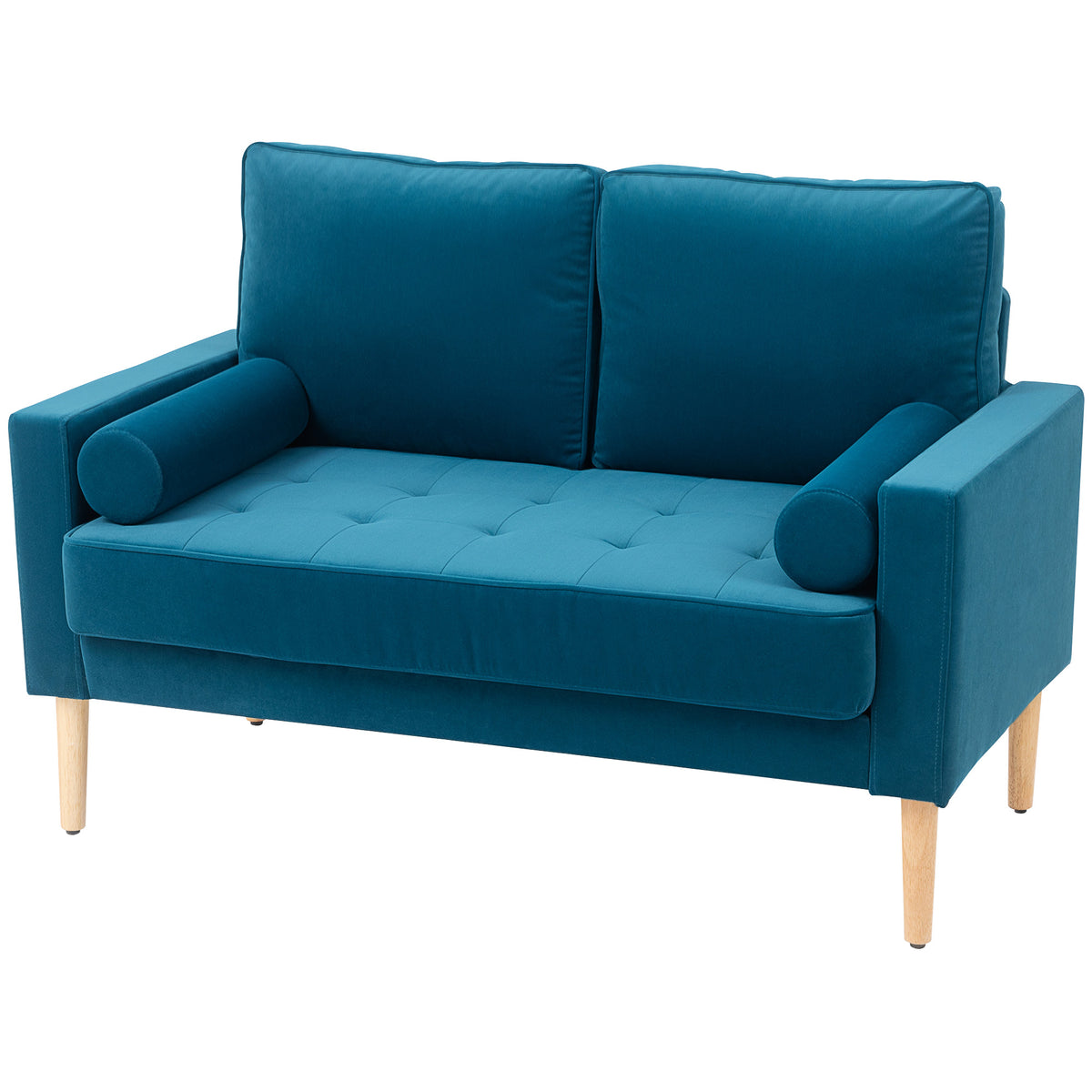 HOMCOM Zweisitzer-Sofa modernes Samtsofa 127 cm mit dickem Polster, 2 Kissen und geknöpfter Sitzfläche, blau