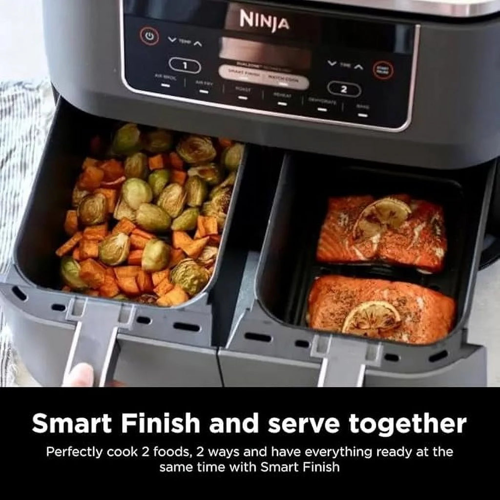 Ninja DZ201 Foodi 8 Quart 6 - in - 1 Dualzone 2 - Basket Air Fryer with 2 Independent Frying Baskets, Match Cook & Smart Finish to Roast, Broil, Dehydrate & More for Quick, Easy Meals, Grey